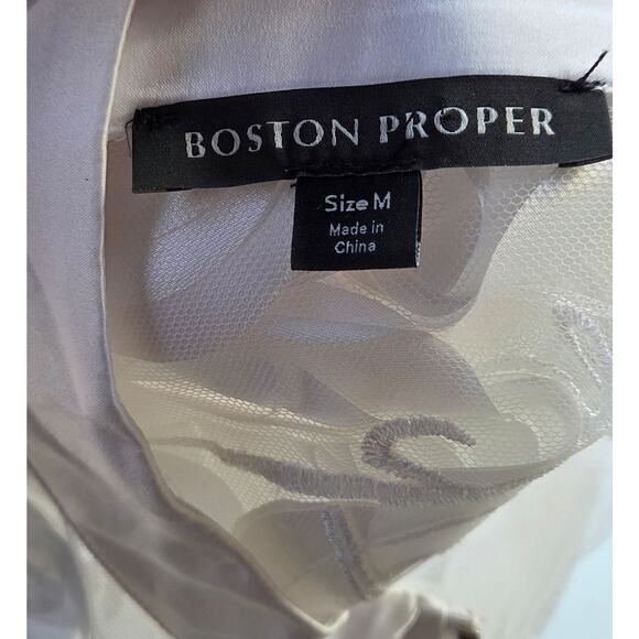 Boston Proper Sheer White Floral Zip-Front Top – M Sexy Luxe Blouse - Picture 9 of 11